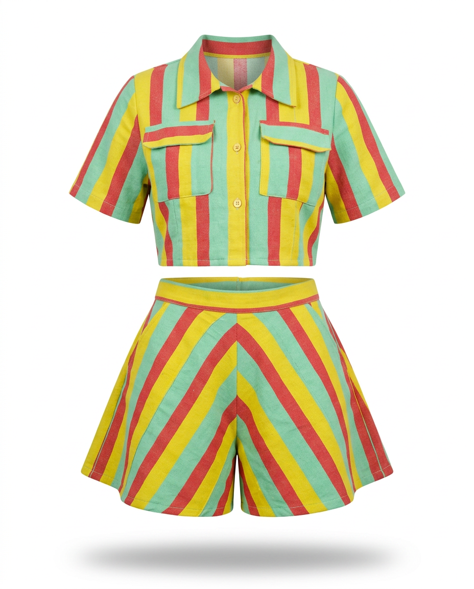 Vibrant Striped Cropped Two-Piece Set