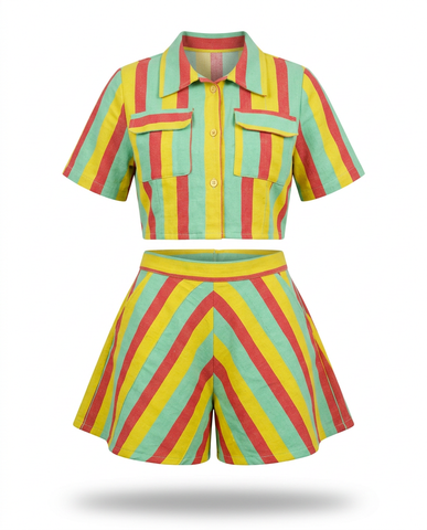 Vibrant Striped Cropped Two-Piece Set